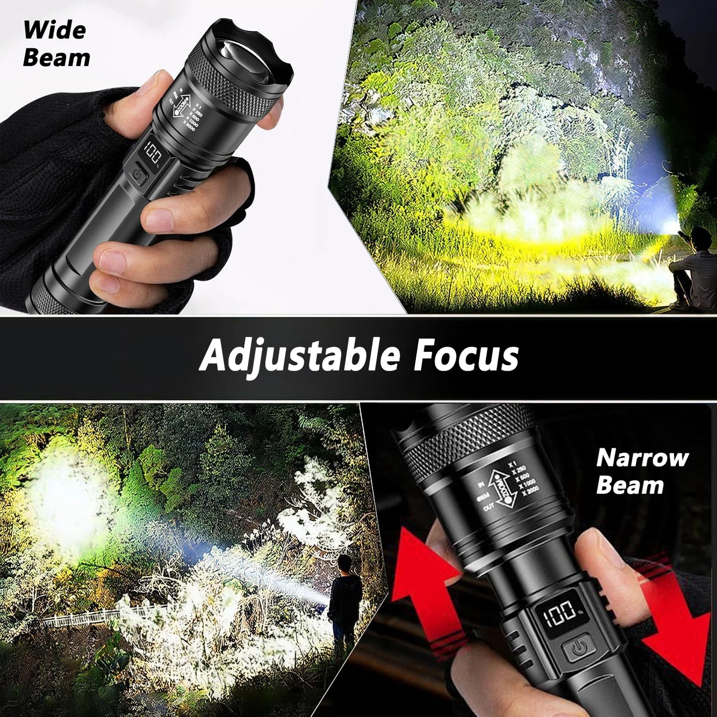 Rechargeable LED Zoom Flashlight with LCD Display