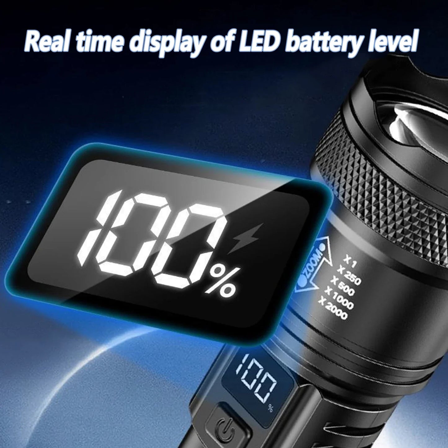 Rechargeable LED Zoom Flashlight with LCD Display