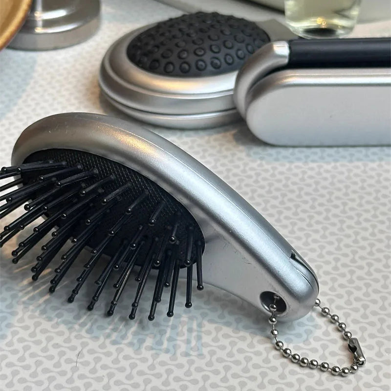 2-in-1 Foldable Hair Brush & Mirror – Mini, Portable, Anti-Static